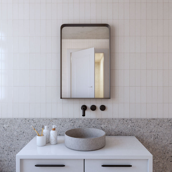 Helsinki Black Metal Frame Bathroom Mirror With Shelf