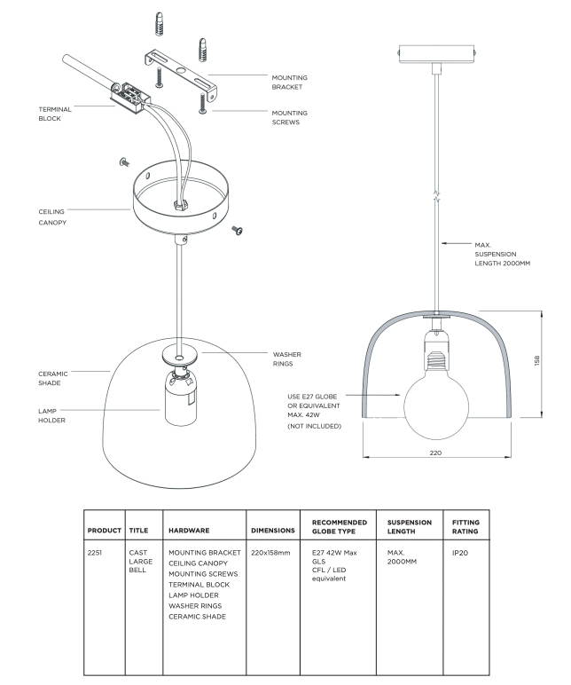 Ceramic Cast Bell Pendant Lights