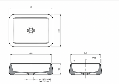 Kiln 515 Ceramic Above Counter Rectangle Basin