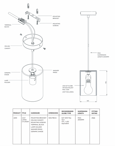 Ceramic Pendant Cylinder Light