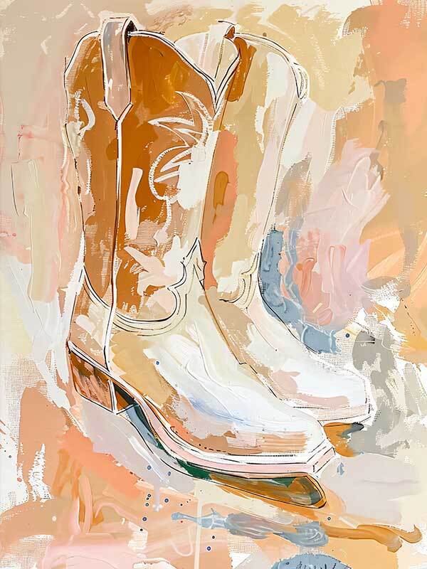 Cowboy Boots at Sunset Oak Box Frame Print